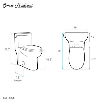 Sublime One-Piece Elongated Left Side Flush Handle Toilet 1.28 gpf