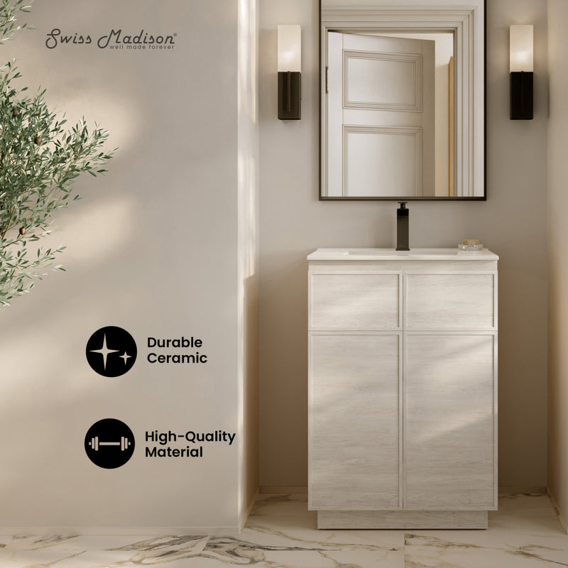 St. Tropez 24" Freestanding Bathroom Vanity in White Oak with Sink Top
