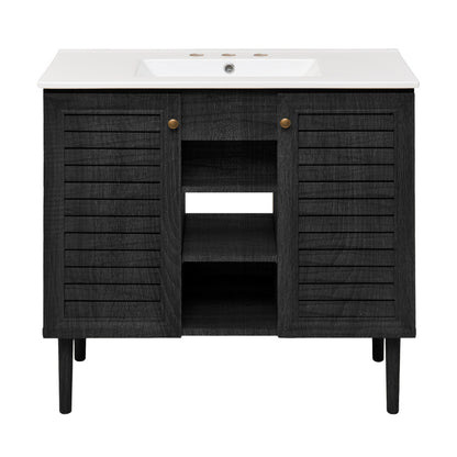 Bron 36" Freestanding Bathroom Vanity in Black Oak with 3-Hole Widespread Sink Top