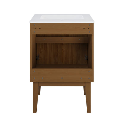 Bosse 24" Freestanding Bathroom Vanity in Brown Oak with Sink Top