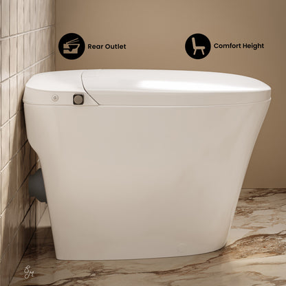 Hugo H Power Flush Tankless Toilet 7" Back Outlet 1 GPF Non-Electric Toilet with Integrated Tank and Manual Bidet in Glossy White