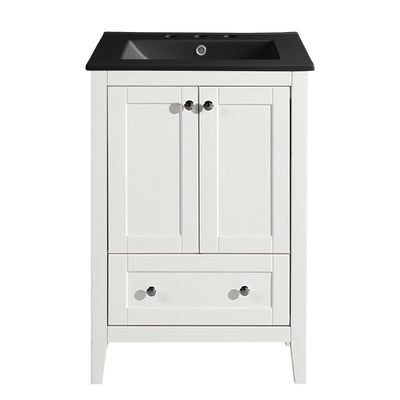 Cannes 24 in. White Bathroom Vanity With Black, 3-Hole Ceramic Sink Top