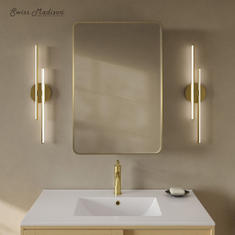 Pierre 20 x 30 Rectangle Recessed/Wall Mount Medicine Cabinet with Mirror in Brushed Gold