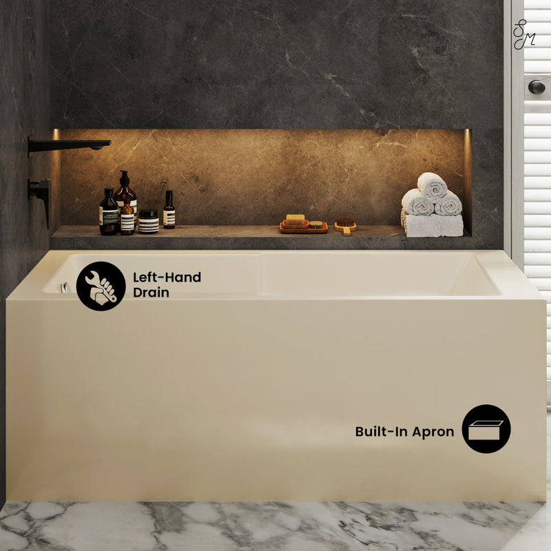 Voltaire 60 x 32 Left Drain Soaking Alcove Corner Apron Bathtub in Glossy Bisque