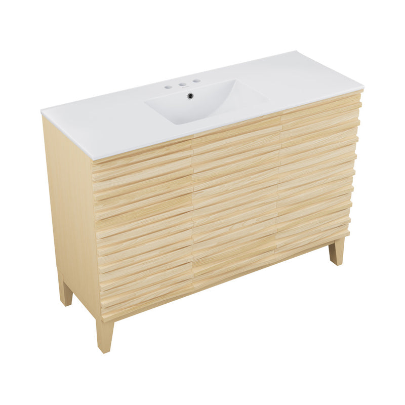 Cascade 48 in. Natural Oak Bathroom Vanity With White, 3-Hole Ceramic Sink Top