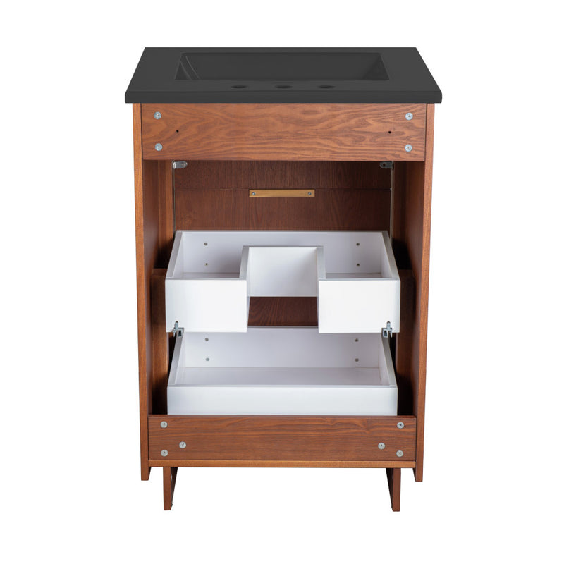 Daxton 24" Freestanding Bathroom Vanity in Brown Oak with Black 3-Hole Centerset Sink Top