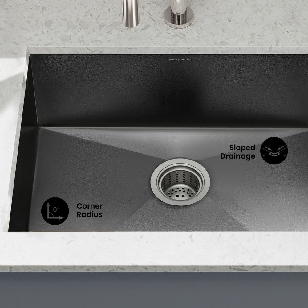 Tourner 27 x 19 Stainless Steel, Single Basin, Undermount Kitchen Sink in Black