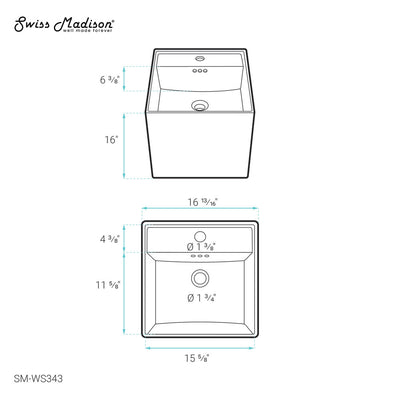 Pur 16.5" Square Wall-Mount Bathroom Sink