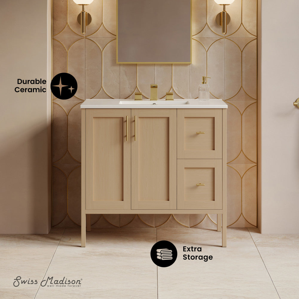 Forme 36" Modular Freestanding Bathroom Vanity with 3-Hole Widespread Top in Natural Oak