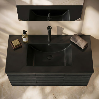 36" Ceramic Vanity Top with Single Faucet Hole in Matte Black