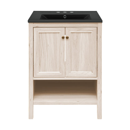 Chateau 24" Freestanding Bathroom Vanity in White Oak with Black 3-Hole Centerset Sink Top