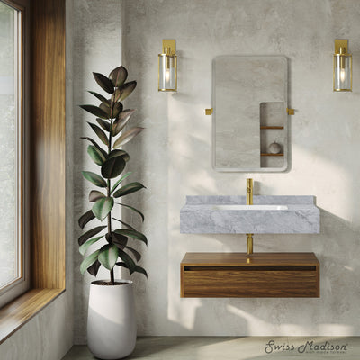 Avancer 36" Wall-Mounted Bathroom Vanity in Brown Oak with Storm Gray Sink Top