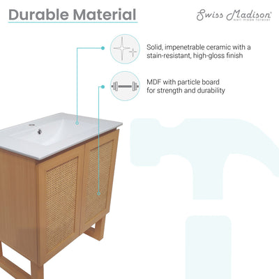 Arles 30" Freestanding Bathroom Vanity in Natural Oak with Sink Top