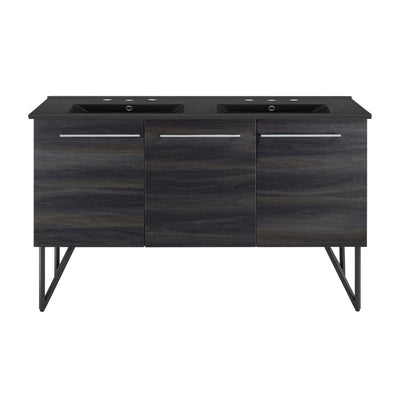 Annecy 60 in. Black Walnut, Double Basin Bathroom Vanity With Black, 3-Hole Artificial Stone Sink Top