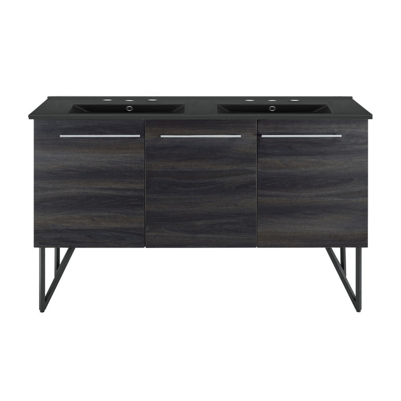 Annecy 60 in. Black Walnut, Double Basin Bathroom Vanity With Black, 3-Hole Artificial Stone Sink Top