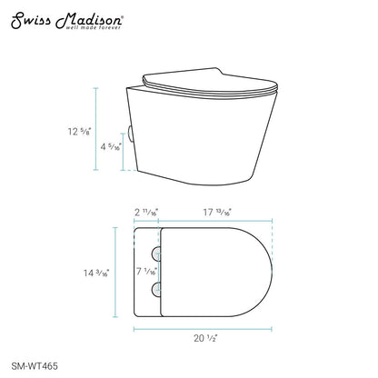 Elongated wall-hung toilet in glossy white with dual flush and compact design.