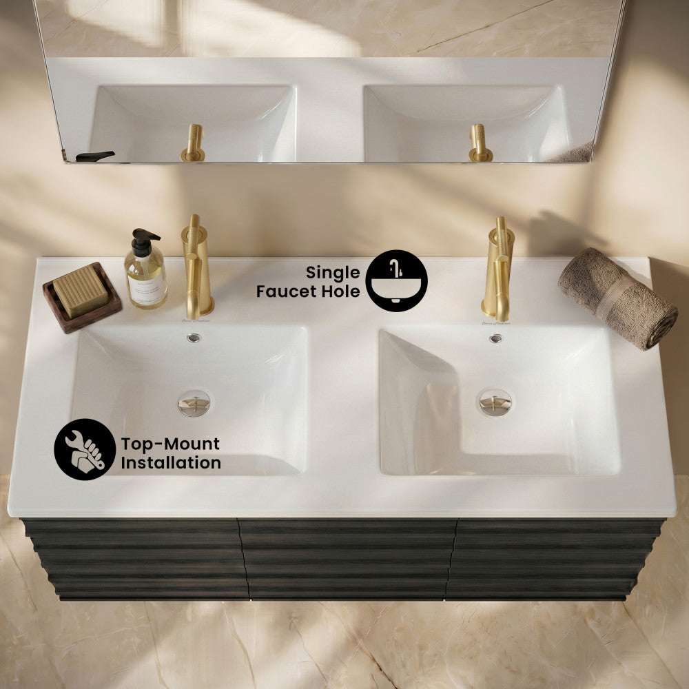 48" Double Basin Vanity Sink Top in Glossy White