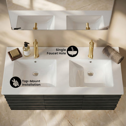 48" Double Basin Vanity Sink Top in Glossy White