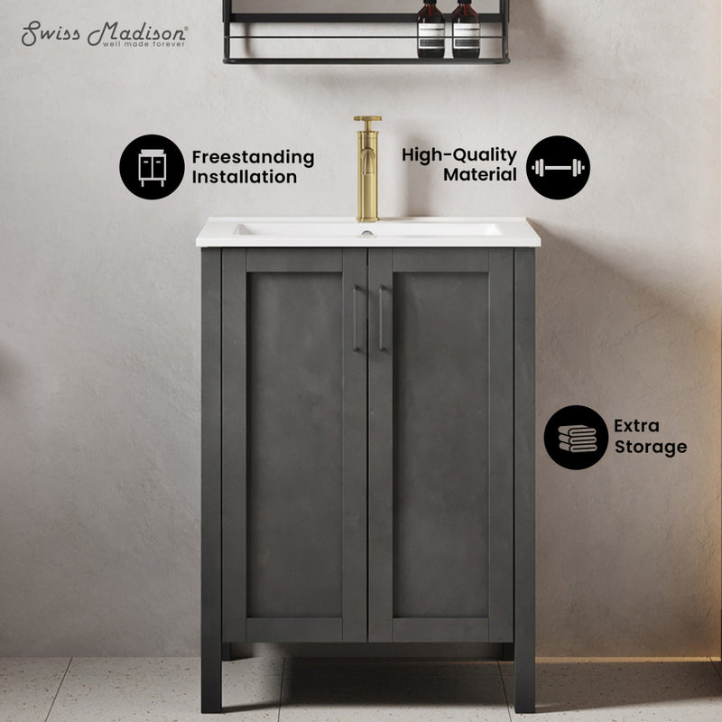 Avallon 24" Freestanding Bathroom Vanity in Black with Sink Top