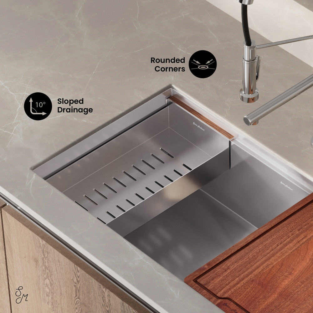 Rivage 33 x 19 Single Basin Undermount Kitchen Workstation Sink