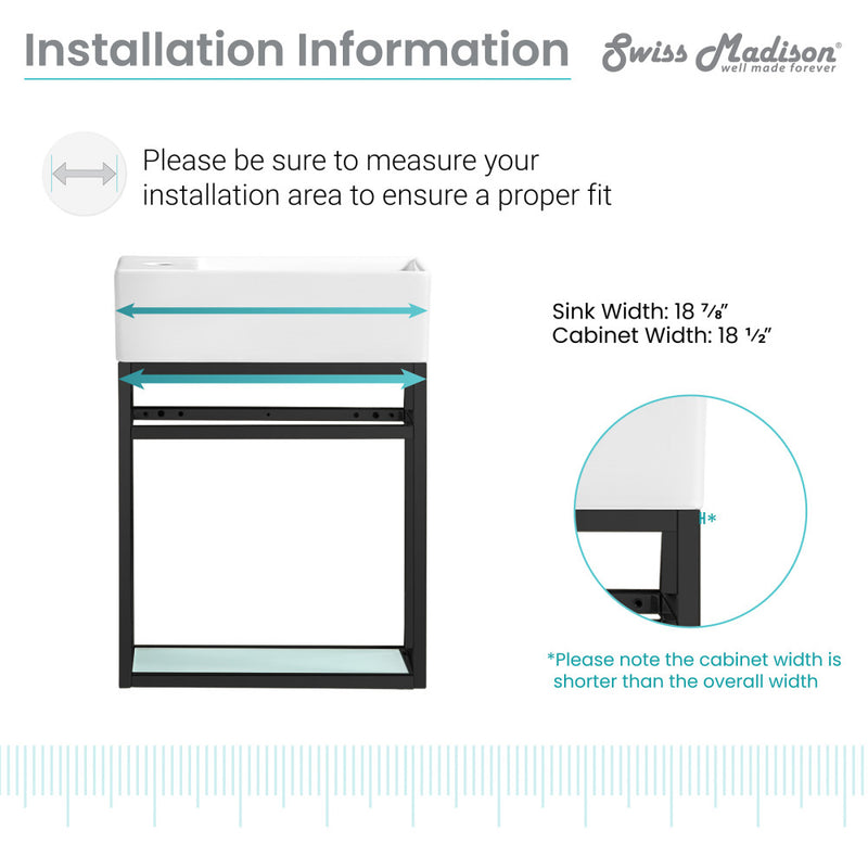 Pierre 19.5 Single, Metal Frame, Open Shelf, Bathroom Vanity