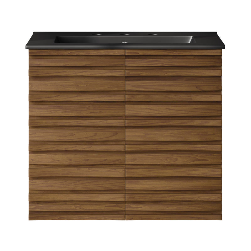 Cascade 24" Wall-Mounted Bathroom Vanity in Brown Oak with Black 3-Hole Widespread Sink Top