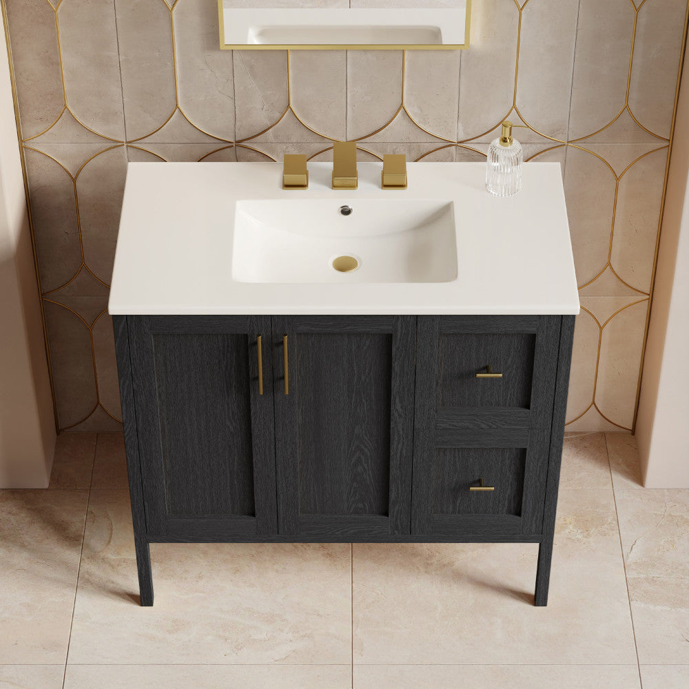 Forme 36" Modular Freestanding Bathroom Vanity with 3-Hole Widespread Top in Black Oak