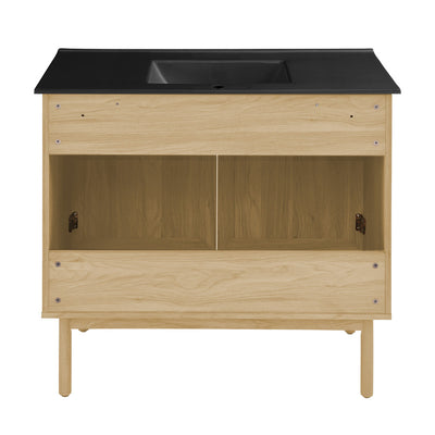 Classe 36" Freestanding Bathroom Vanity in Natural Oak with Black Sink Top