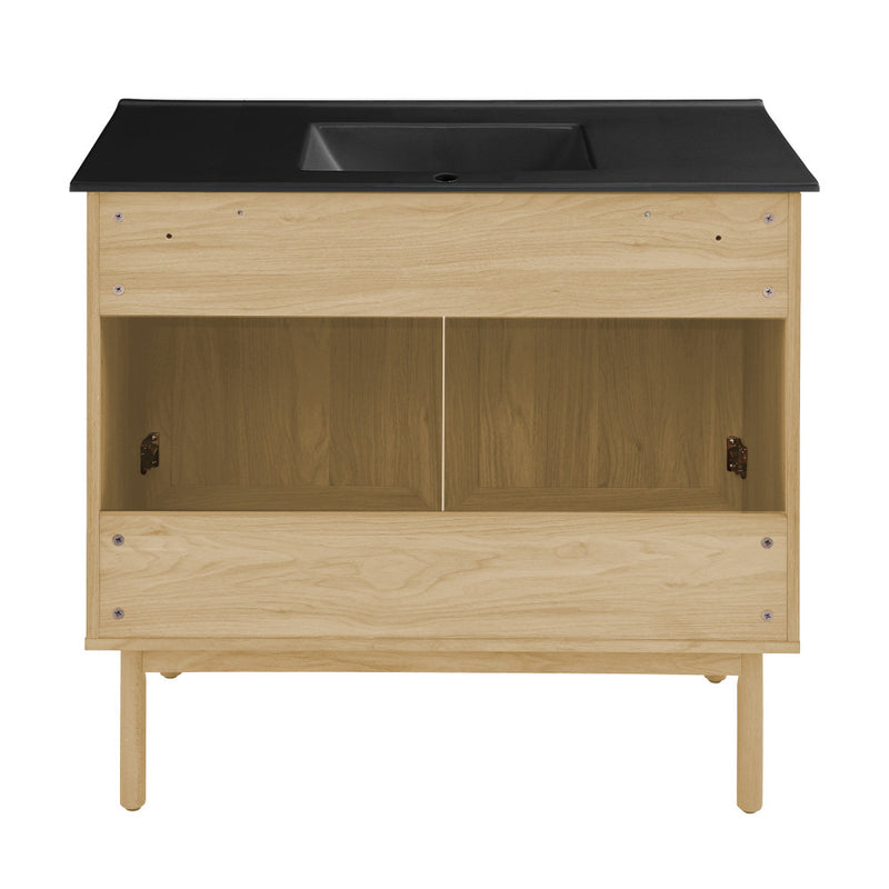 Classe 36" Freestanding Bathroom Vanity in Natural Oak with Black Sink Top