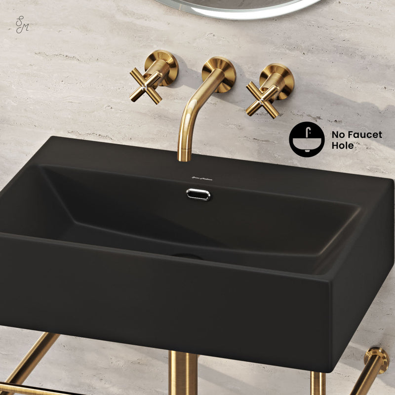 Claire 24" Rectangle Matte Black Zero Hole Console Sink with Brushed Gold Legs