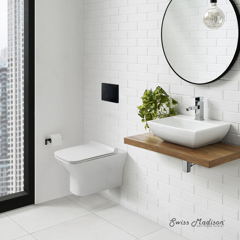 Carre Wall-Hung Toilet Bundle 0.8/1.6 GPF Dual Flush in Glossy White with Black Flush Plate