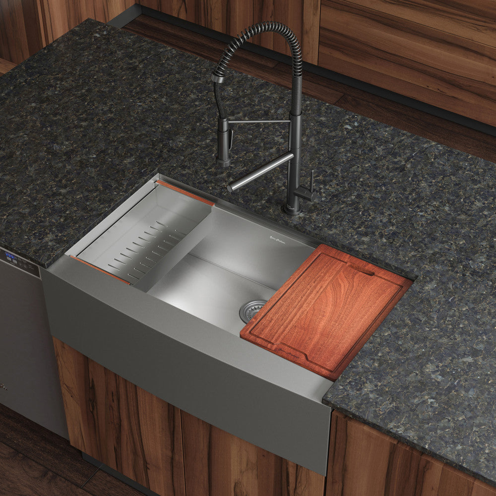 Rivage 33 x 22 Single Basin Apron Kitchen Workstation Sink