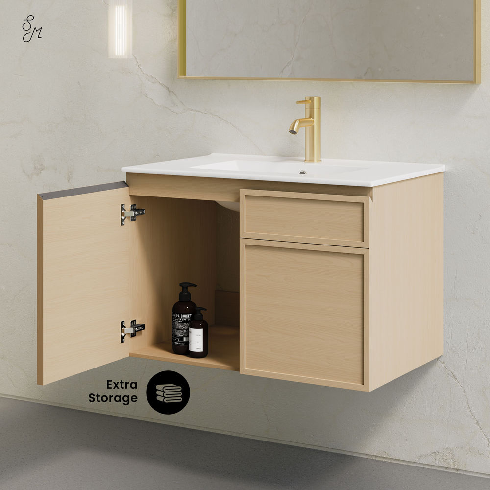 St. Tropez 30" Wall-Mounted Bathroom Vanity in Natural Oak with Sink Top