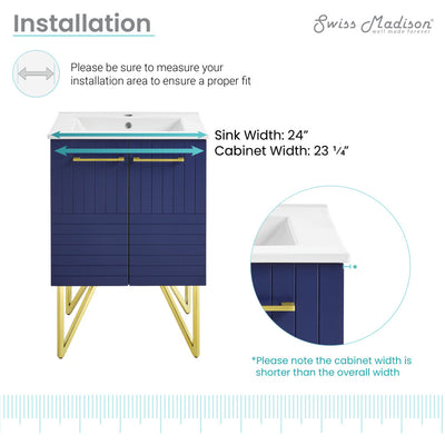 Annecy 24" Freestanding Bathroom Vanity in Granger Blue with Sink Top