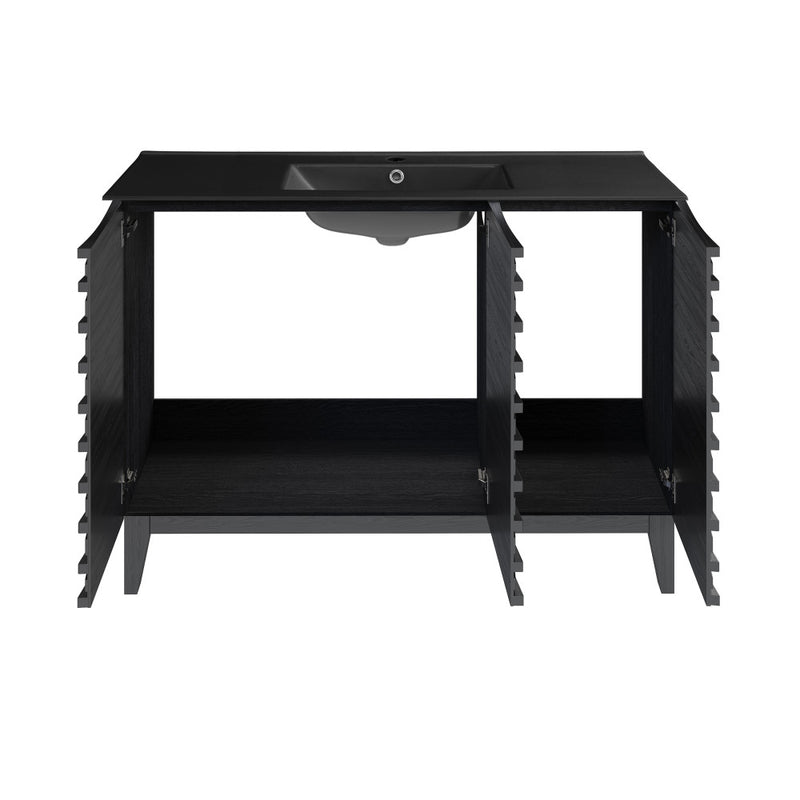 Cascade 48 in. Black Oak Bathroom Vanity With Black Ceramic Sink Top