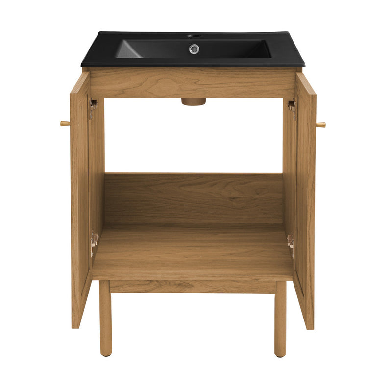 Classe 24 in. Oak Bathroom Vanity With Black Ceramic Sink Top