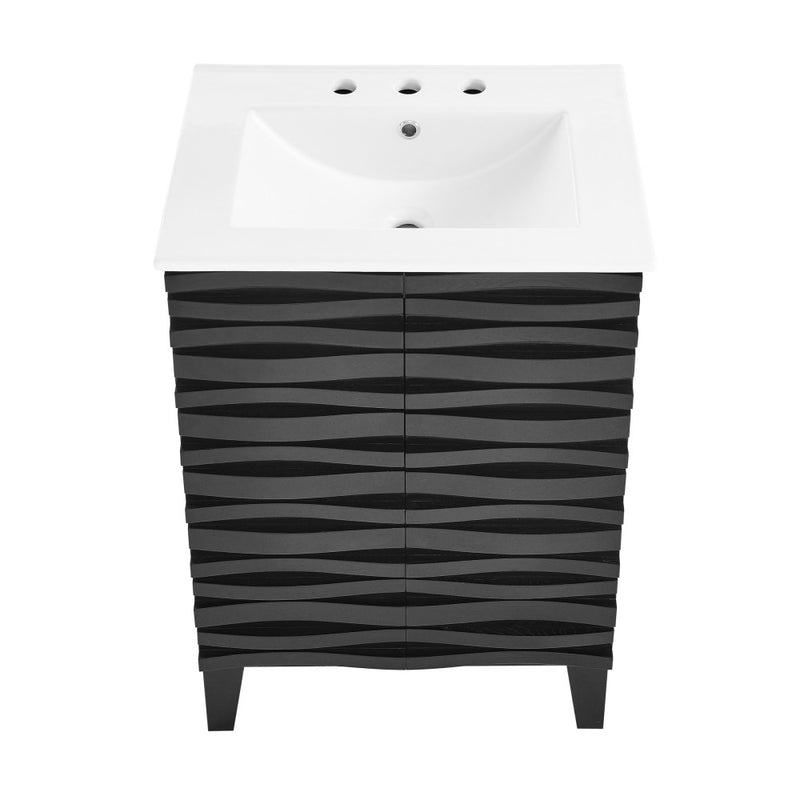 Cascade 24 in. Black Oak Bathroom Vanity With White, 3-Hole Ceramic Sink Top