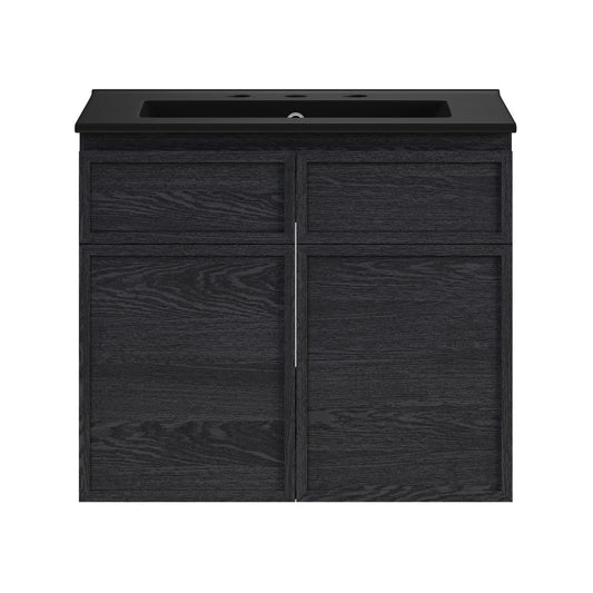 St. Tropez 24" Wall-Mounted Bathroom Vanity in Black Oak with Black 3-Hole Widespread Sink Top