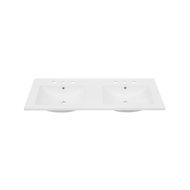 48" 3-Hole Widespread Double Basin Vanity Sink Top in Glossy White