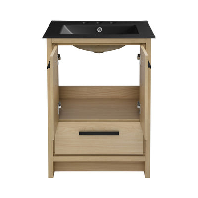 Virage 24 in. Brown Oak Bathroom Vanity With Black, 3-Hole Ceramic Sink Top