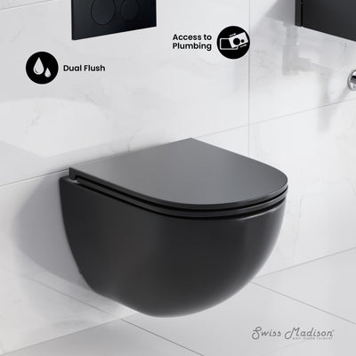 St. Tropez Wall-Hung Toilet Bundle 0.8/1.6 GPF Dual Flush in Matte Black with Black Flush Plate