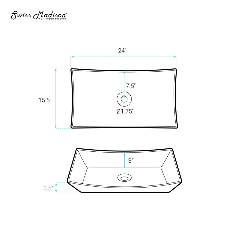 Annecy 23.5” Rectangle Vessel Bathroom Sink