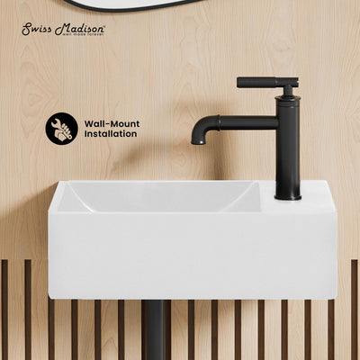 Lisse 16" Concrete Rectangle Wall-Mounted Sink with Right Side Faucet Mount in Matte White