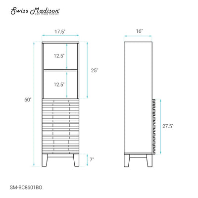 Cascade 17 x 17 x 60 Freestanding Linen Cabinet in Brown Oak