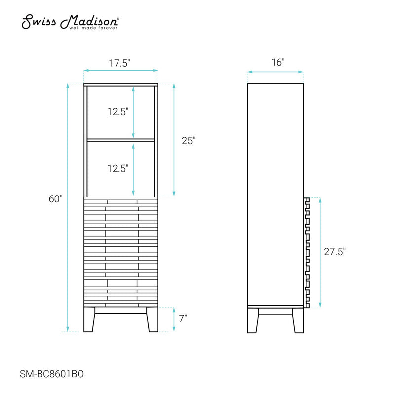 Cascade 17 x 17 x 60 Freestanding Linen Cabinet in Brown Oak