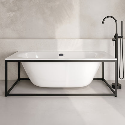 Pierre 60" Soaking Freestanding Bathtub in Glossy White, Black Frame Included
