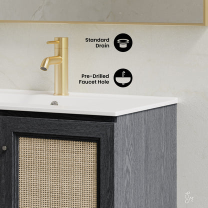 Classe 30" Wall-Mounted Bathroom Vanity in Black Oak with Single Faucet Hole Vanity Top