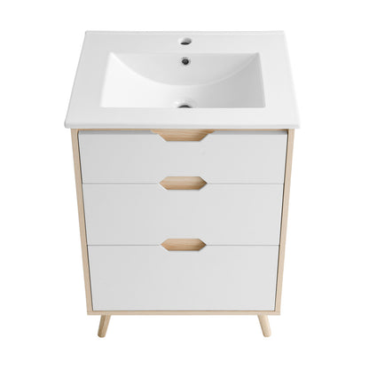 Brusque 24" Freestanding Bathroom Vanity in Natural Oak with Sink Top