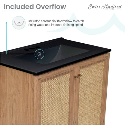 Classe 30" Freestanding Bathroom Vanity in Golden Oak with Black 3-Hole Widespread Sink Top