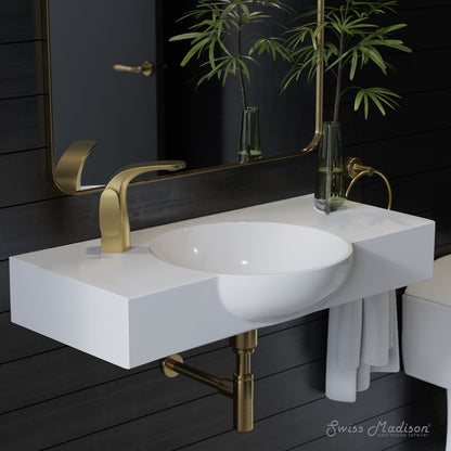 Chateau 30" Wall-Mounted Sink Center Basin with Left Side Faucet Mount in Glossy White